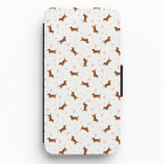 Dachshund Pattern - White Flip Wallet Phone Case 1