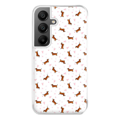 Dachshund Pattern - White Phone Case for Galaxy A55