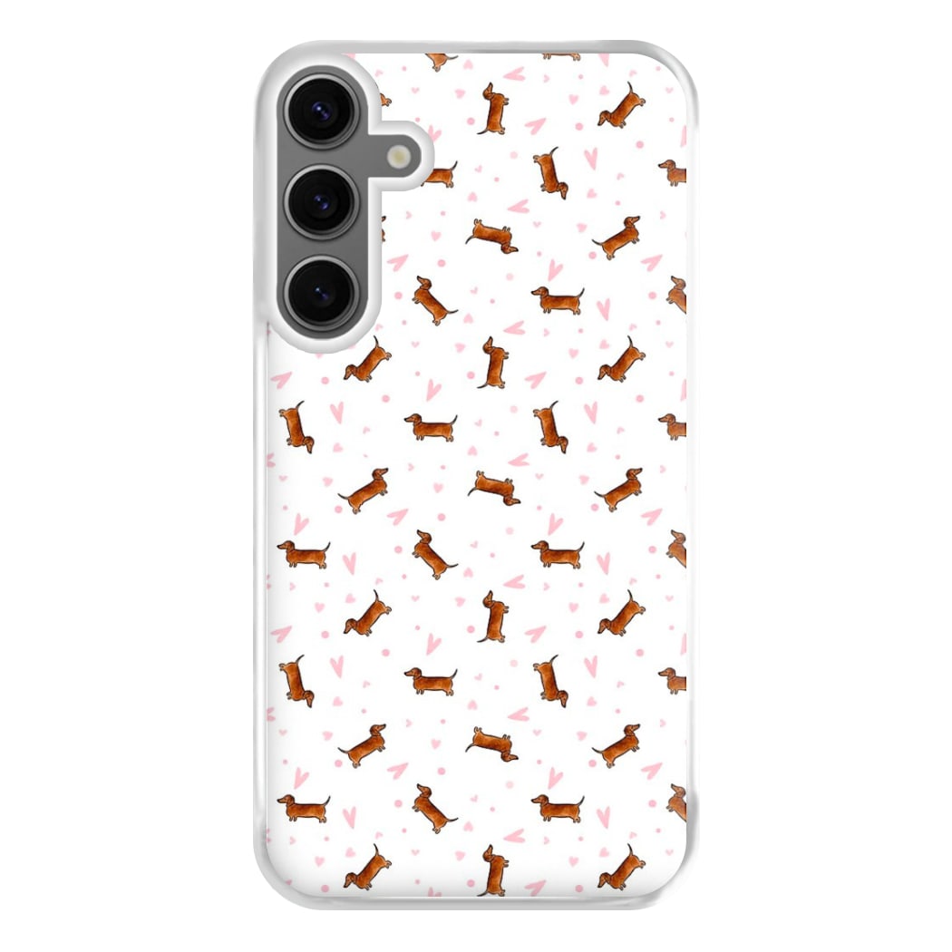 Dachshund Pattern - White Phone Case for Galaxy S24FE