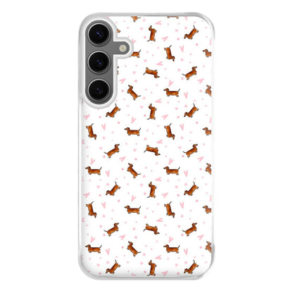 Dachshund Pattern - White Phone Case for Galaxy S24FE