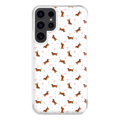 Dachshund Pattern - White Phone Case for Galaxy S23 Ultra