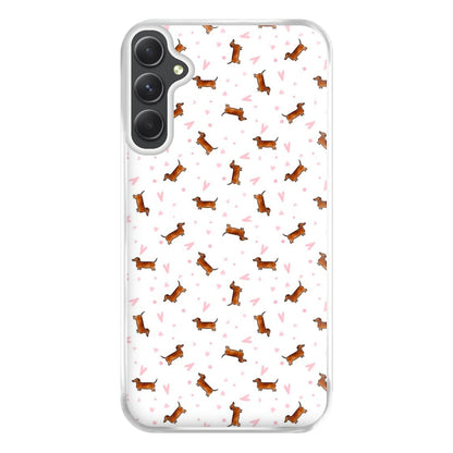 Dachshund Pattern - White Phone Case for Galaxy A54