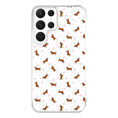 Dachshund Pattern - White Phone Case for Galaxy S22 Ultra