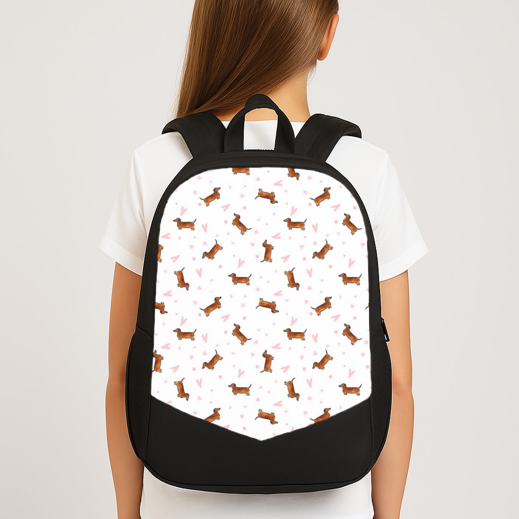 Dachshund Pattern - White Large School Bag