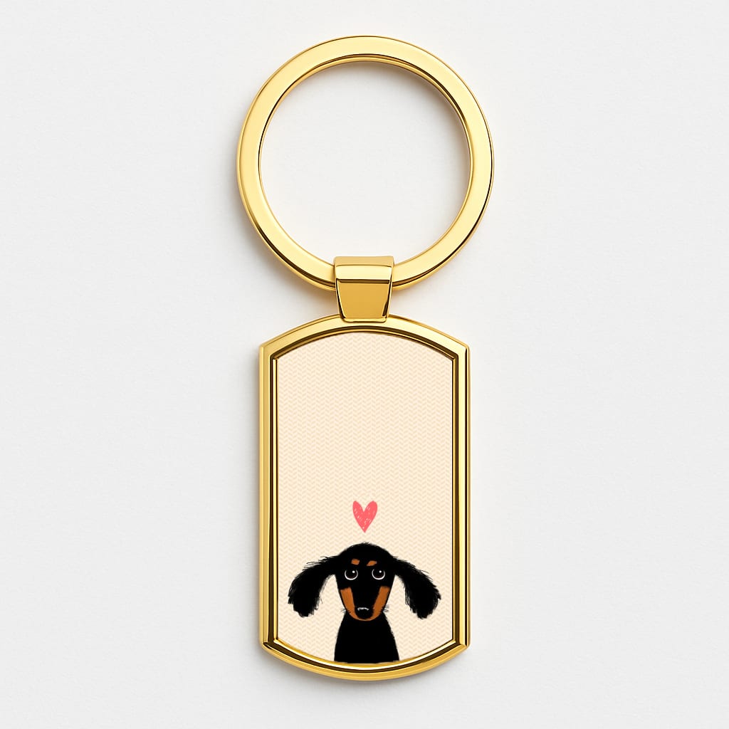Dachshund Puppy Love Gold Keyring