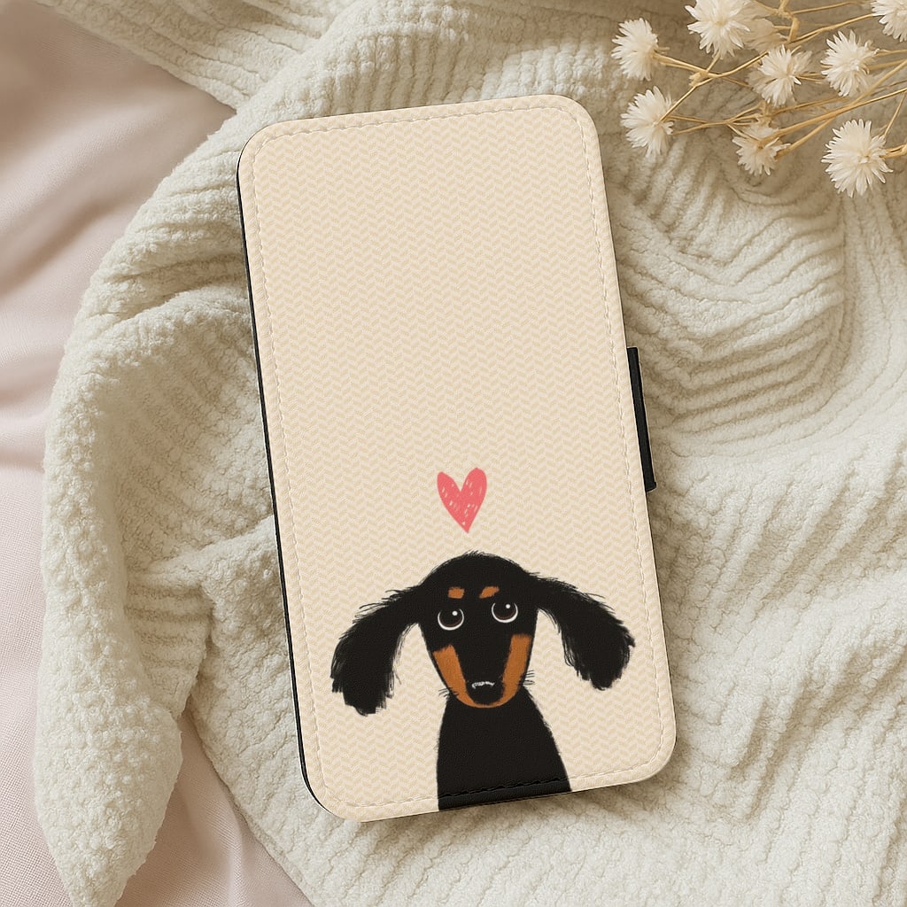 Dachshund Puppy Love Flip Wallet Phone Case