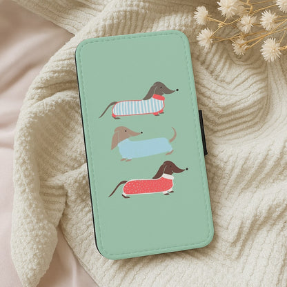 Sausage Dogs in Jumpers Flip Wallet Phone Case