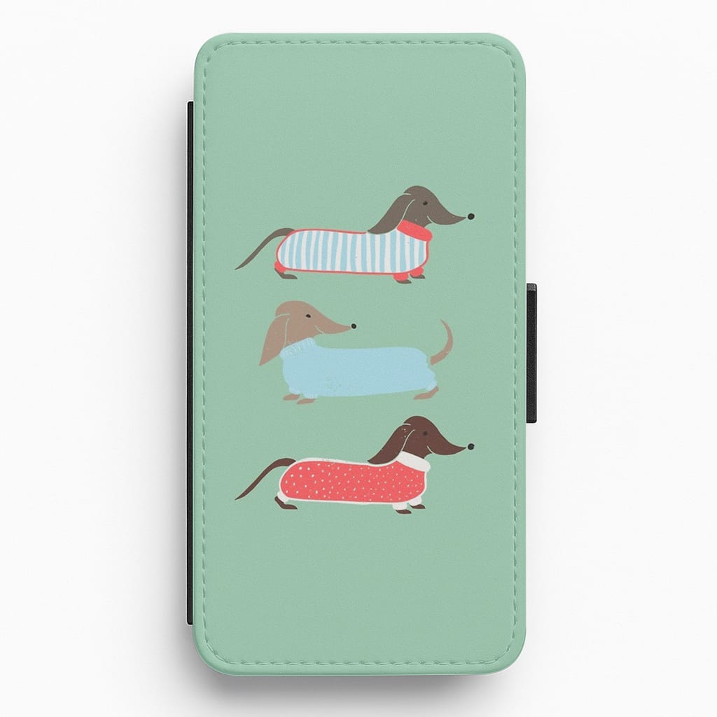 Sausage Dogs in Jumpers Flip Wallet Phone Case