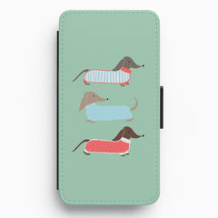 Sausage Dogs in Jumpers Flip Wallet Phone Case