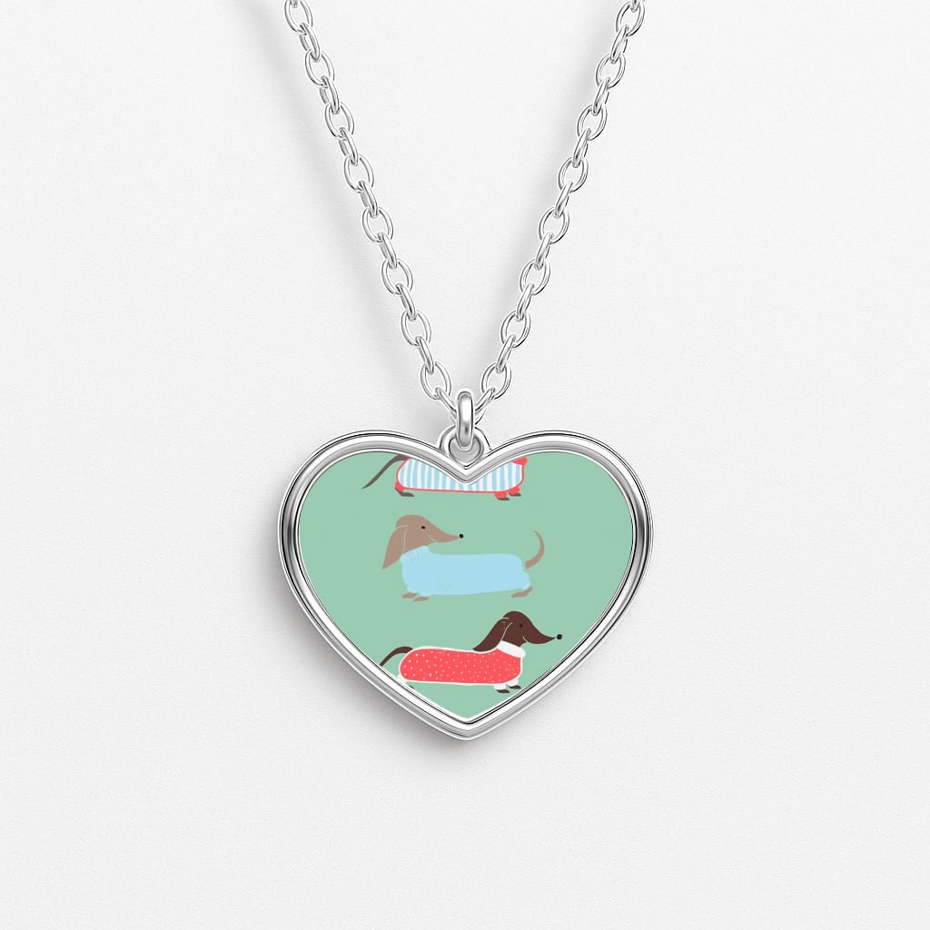 Sausage Dogs in Jumpers Heart Necklace