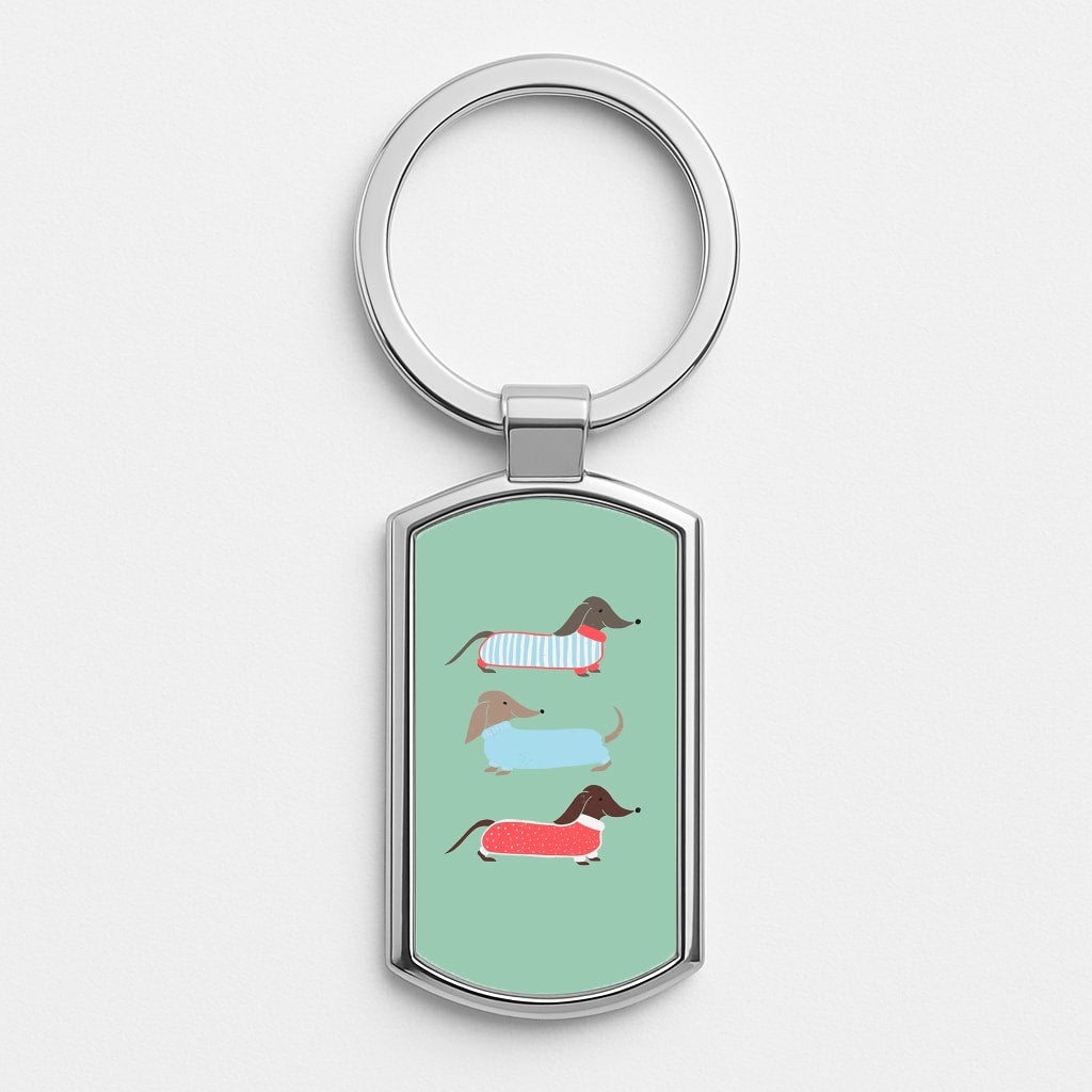 Sausage Dogs in Jumpers Silver Keyring