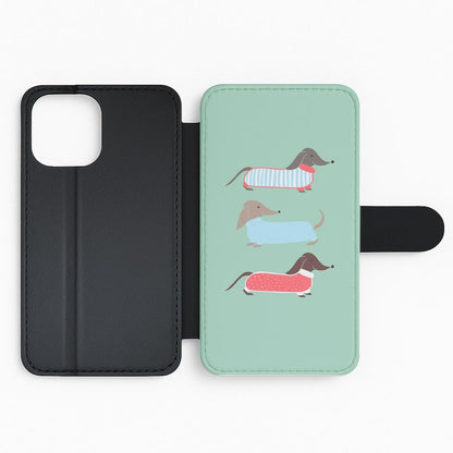Sausage Dogs in Jumpers Flip Wallet Phone Case