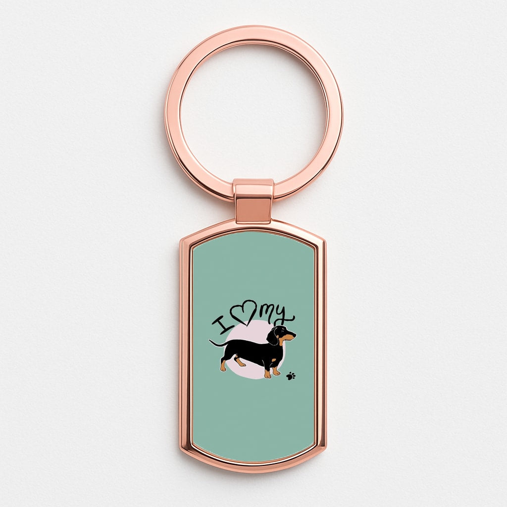 I Love My Dachshund Rose Gold Keyring