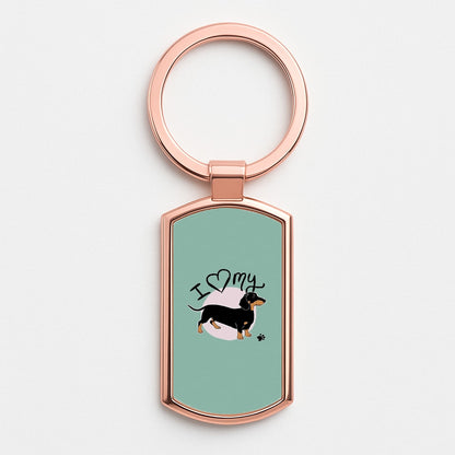 I Love My Dachshund Rose Gold Keyring