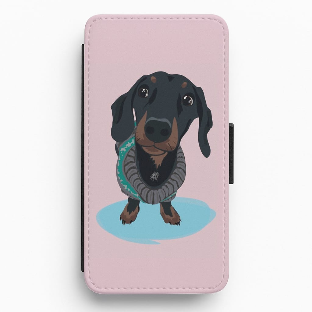Cartoon Dachshund Flip Wallet Phone Case