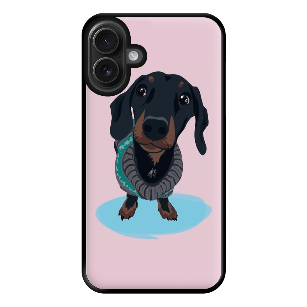 Cartoon Dachshund Phone Case for iPhone 16 Plus