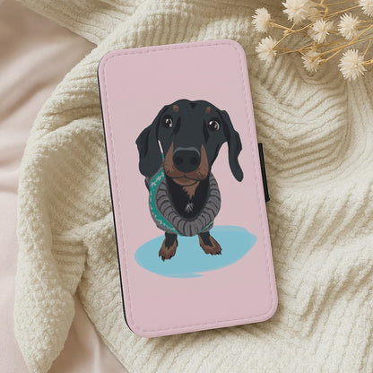 Cartoon Dachshund Flip Wallet Phone Case