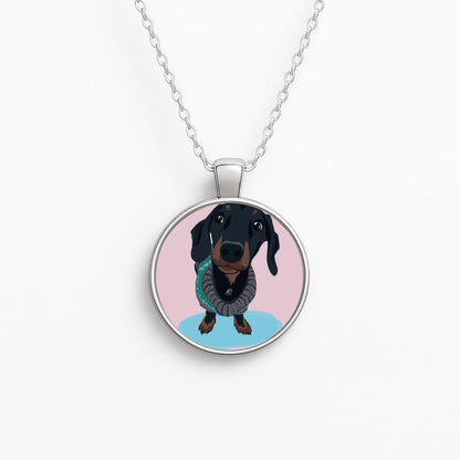 Cartoon Dachshund Circle Necklace