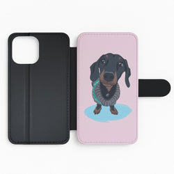 Cartoon Dachshund Flip Wallet Phone Case