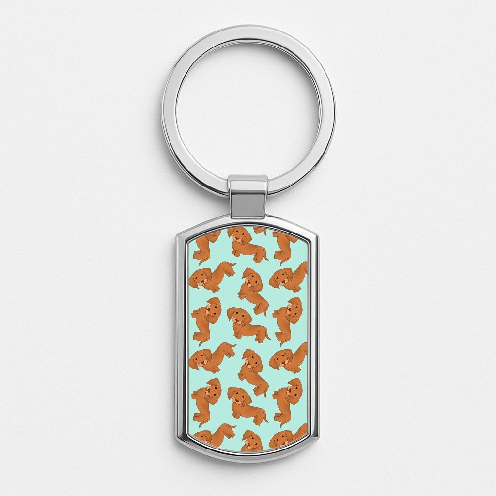 Sausage Dog Pattern Silver Keyring