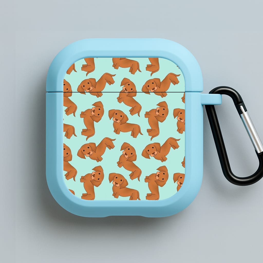 Sausage Dog Pattern Blue AirPods Case