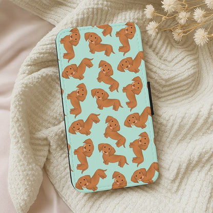 Sausage Dog Pattern Flip Wallet Phone Case