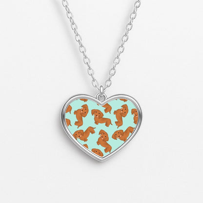 Sausage Dog Pattern Heart Necklace