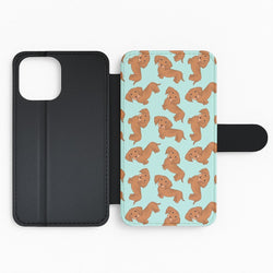 Sausage Dog Pattern Flip Wallet Phone Case