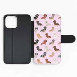 Dachshund Breed Pattern Flip Wallet Phone Case