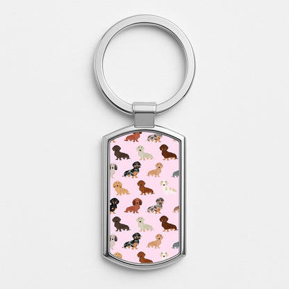 Dachshund Breed Pattern Silver Keyring