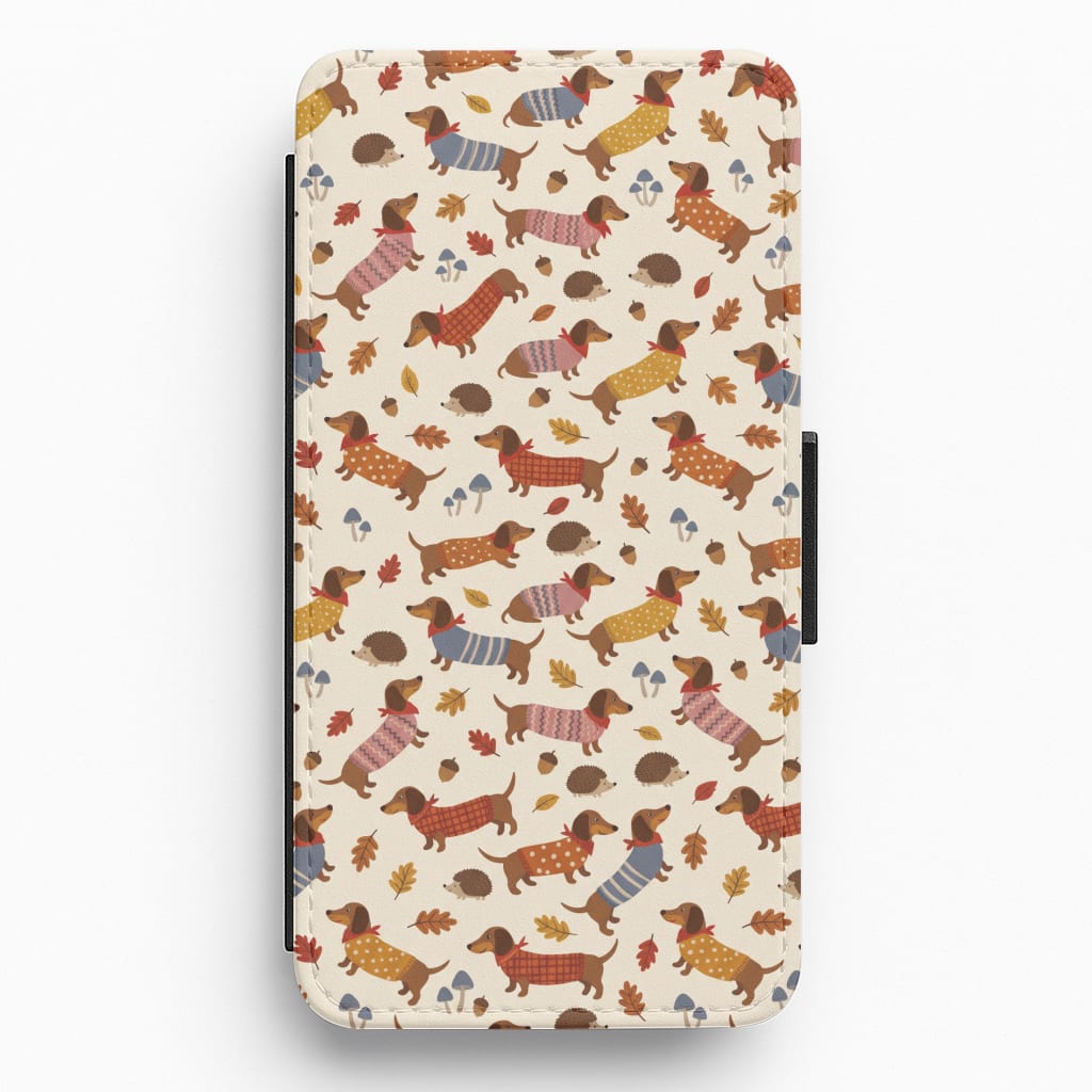 Autumn Sweater Dachshunds Wallet Phone Case