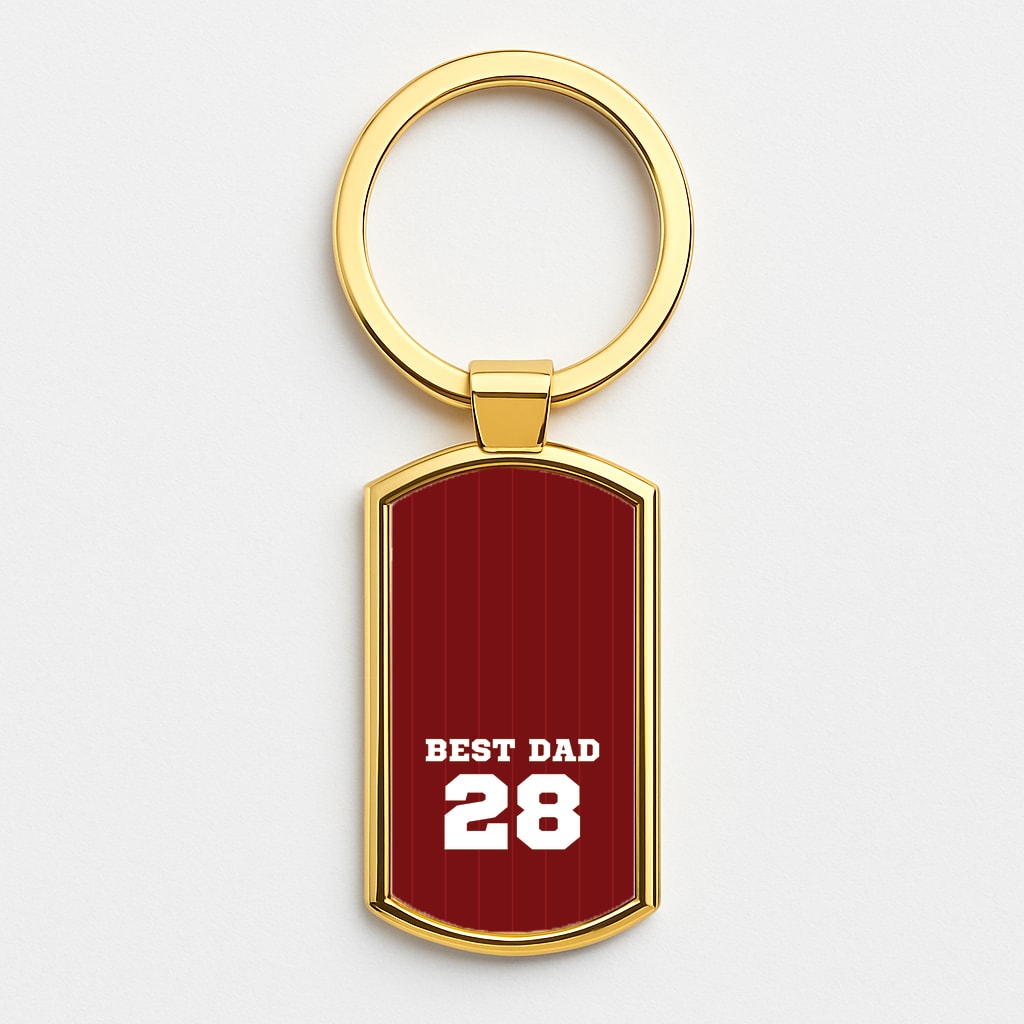 Best Dad Football Stripes Personalised Gold Keyring
