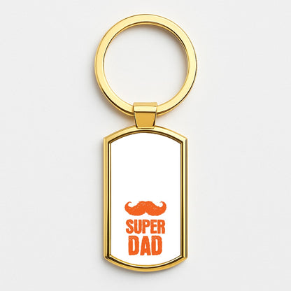 Moustache Super Dad Orange Gold Keyring