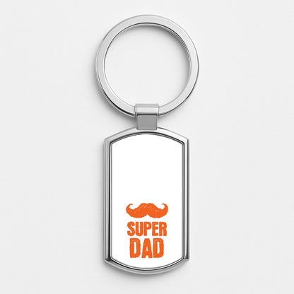 Moustache Super Dad Orange Silver Keyring