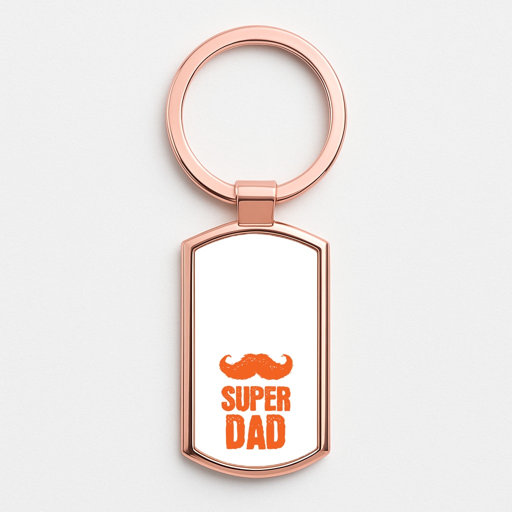 Moustache Super Dad Orange Rose Gold Keyring