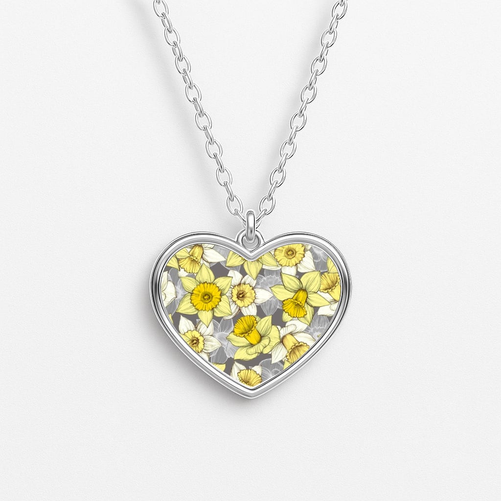 Daffodil Daze - Spring Pattern Heart Necklace