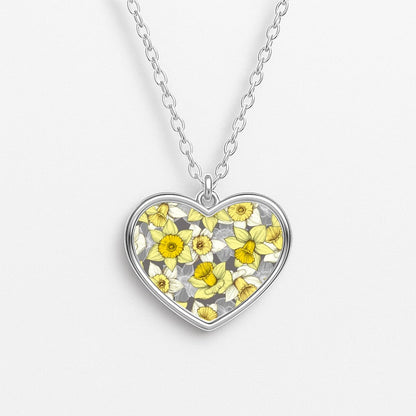 Daffodil Daze - Spring Pattern Heart Necklace
