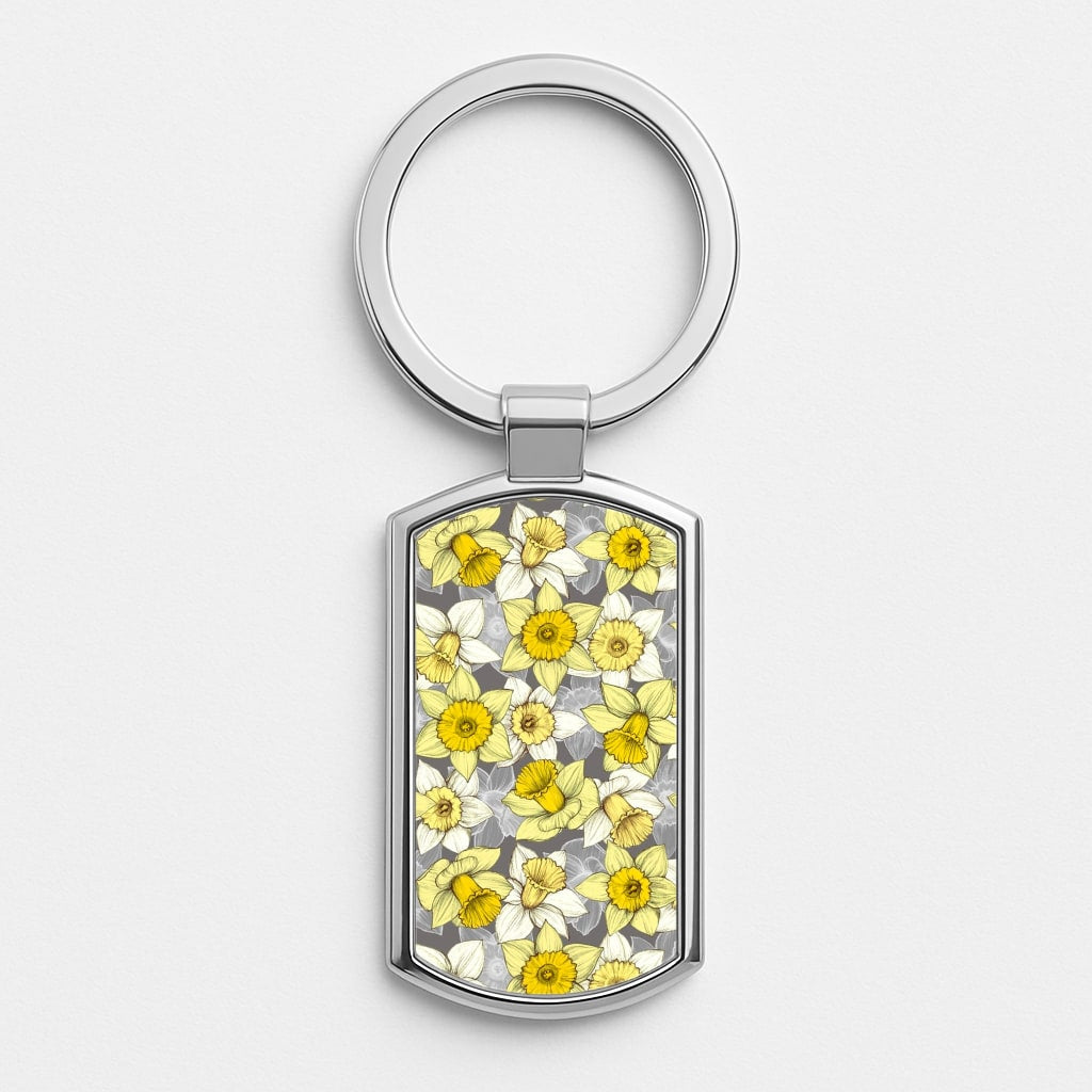 Daffodil Daze - Spring Pattern Silver Keyring