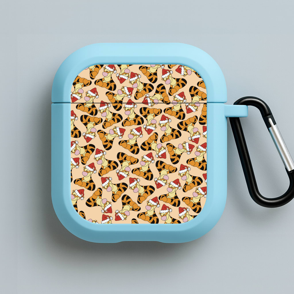 Tiger Pattern Christmas Blue AirPods Case