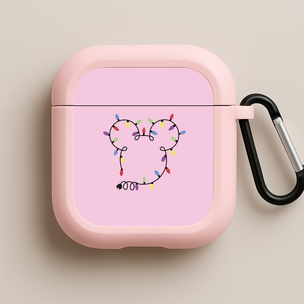 Mouse Christmas Lights Christmas Pink AirPods Case