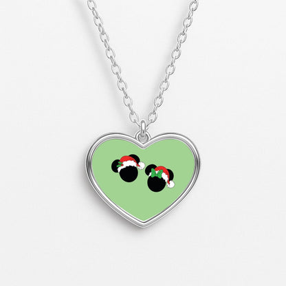 Festive Mice Christmas Heart Necklace