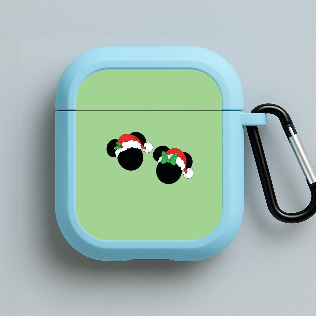 Festive Mice Christmas Blue AirPods Case