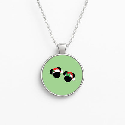 Festive Mice Christmas Circle Necklace