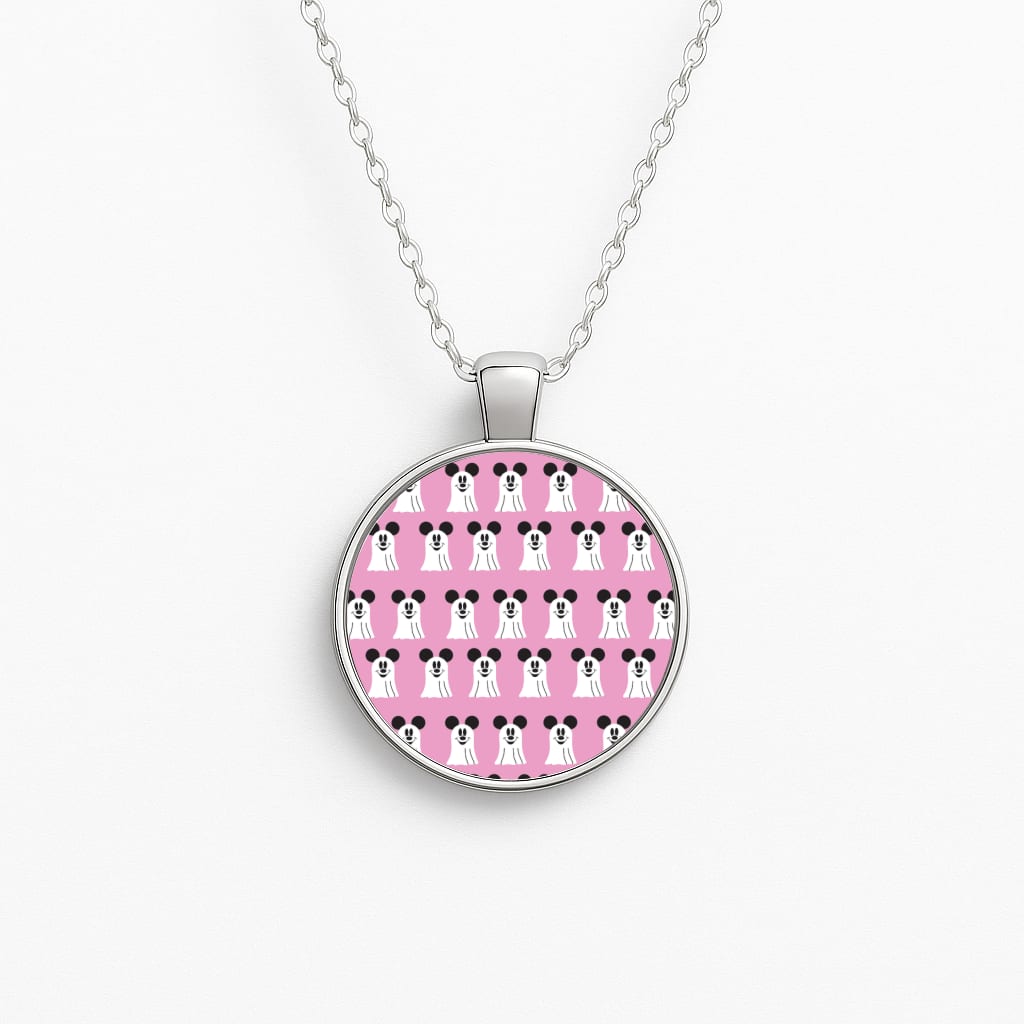 Mouse Ghost Pattern Halloween Circle Necklace