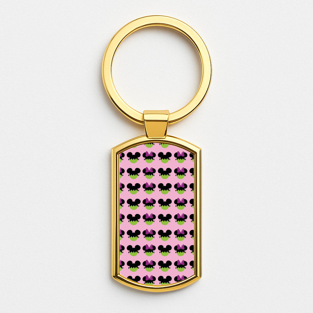 Frankenstein Mice Pattern Halloween Gold Keyring