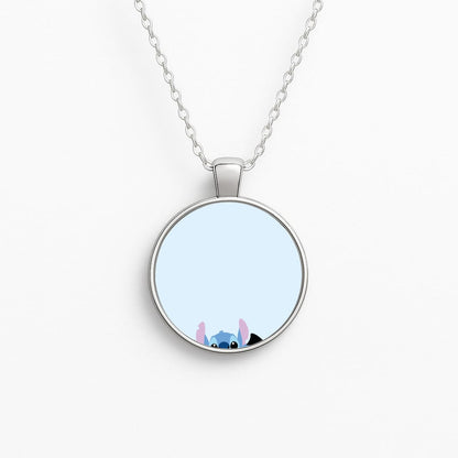 Vampire Alien Blue Halloween Circle Necklace
