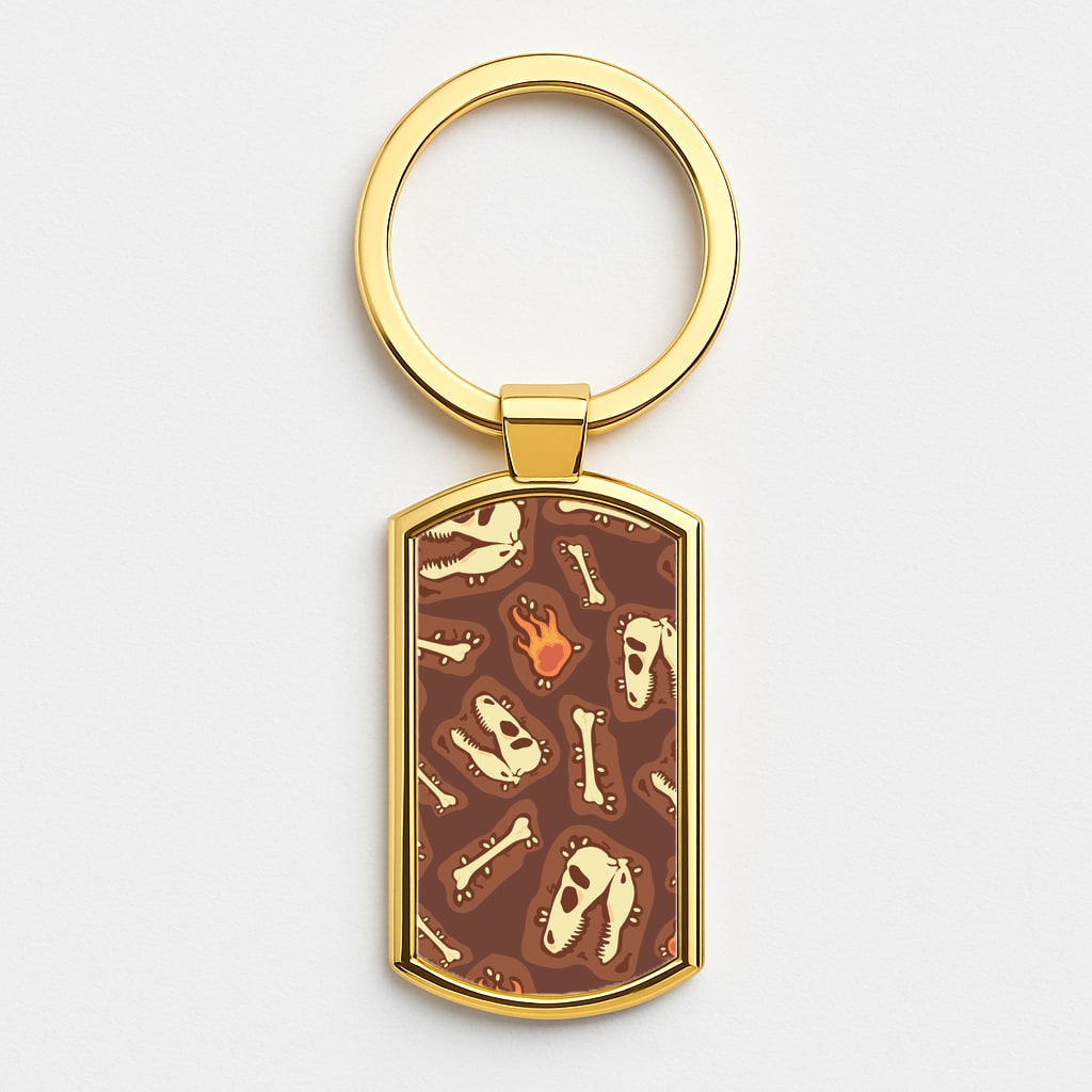 Bones And Skulls - Dinosaurs Gold Keyring