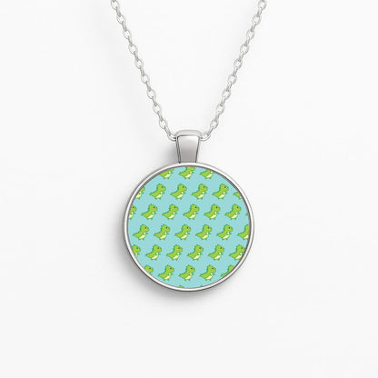 Green Dinosaurs Pattern - Dinosaurs Circle Necklace
