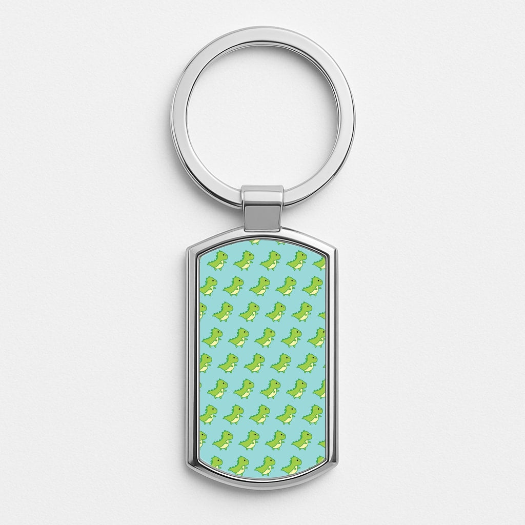 Green Dinosaurs Pattern - Dinosaurs Silver Keyring