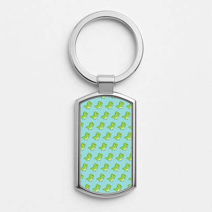 Green Dinosaurs Pattern - Dinosaurs Silver Keyring